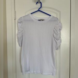 Loft Puff Sleeve White Gauze Blouse